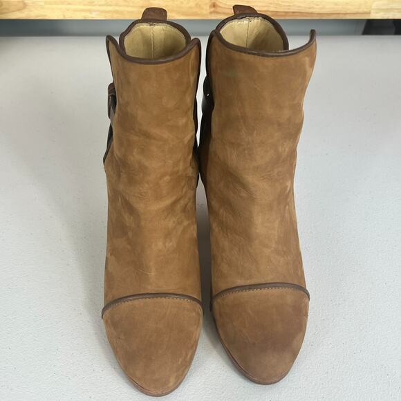Rag & Bone Women's Boots 6.5 Kinsey Carmel Tan Nubuck Leather Strap Ankle Heel - Picture 4 of 15